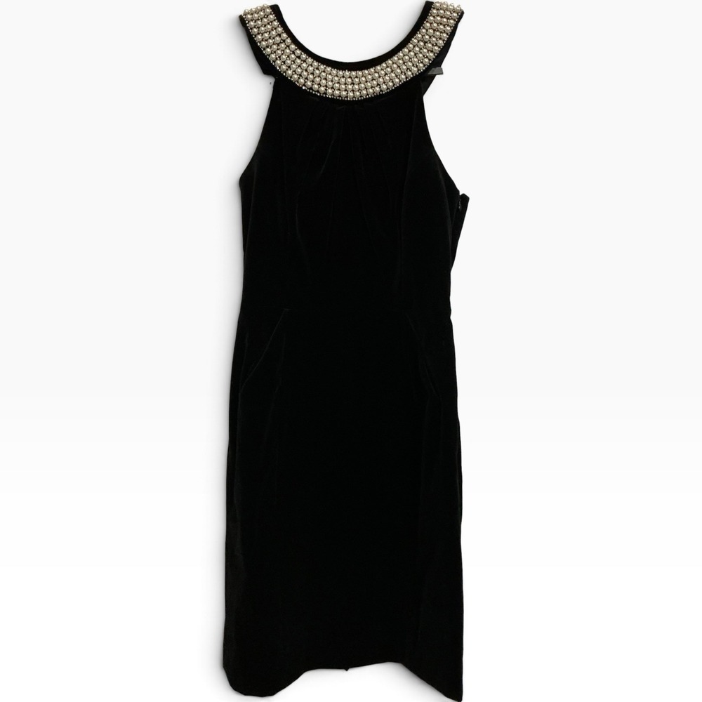 Milly New York Black Velvet Pearl Crystal Jeweled Halter Dress Size S 4 USA